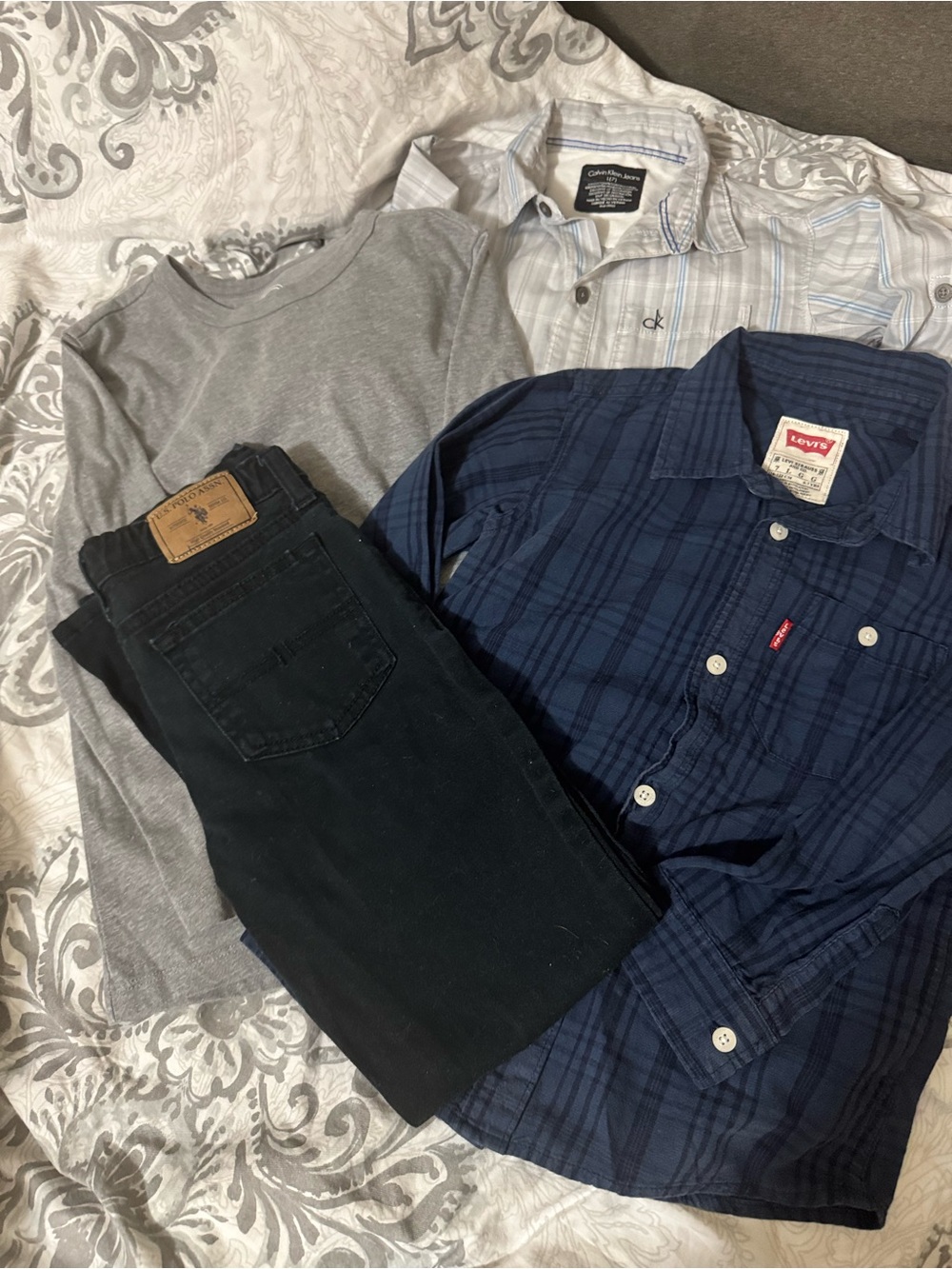 Boys clothes 4 piece lot long Sleeve Casual button down Shirts and pants bundle